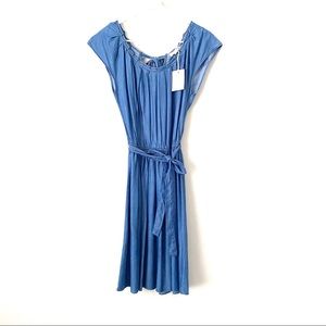 Chambray Pleated Keyhole Dress NWT
